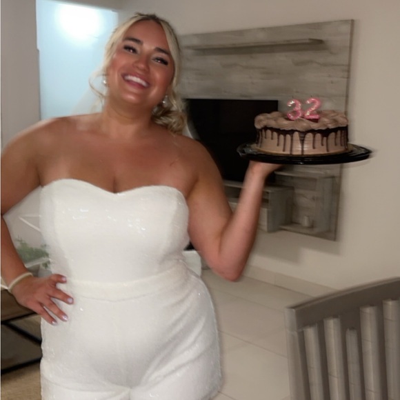 Dazzling Muse White Sequin Bow Strapless Romper Lulu’s - Picture 6 of 6